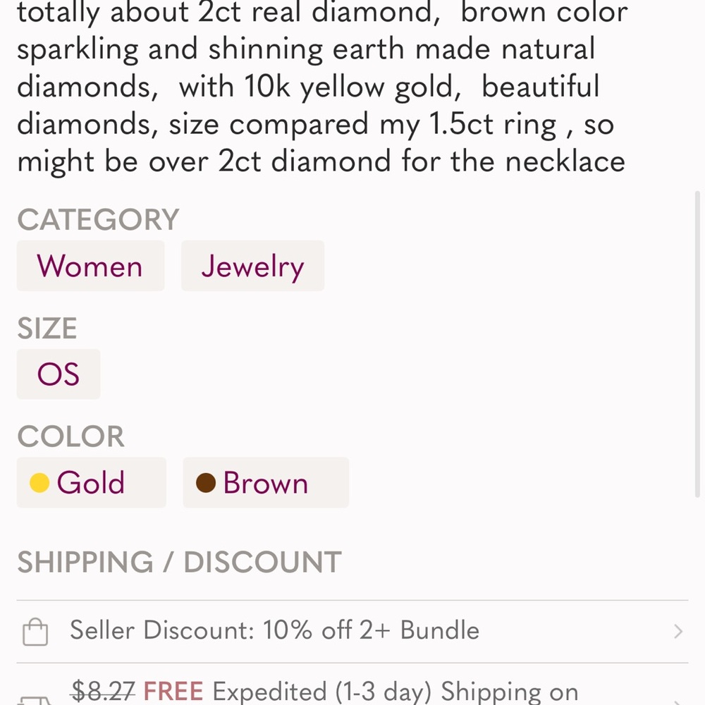 14K Gold Natural Chocolate Diamond Necklace - Picture 9 of 9